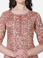Floral Printed Rust Kurta With Pant And Dupatta Set, Multicolor - Hiral Fashion | Grocsy