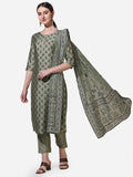 Floral Printed Kurta With Pant And Dupatta Set, Multicolor - Hiral Fashion | Grocsy