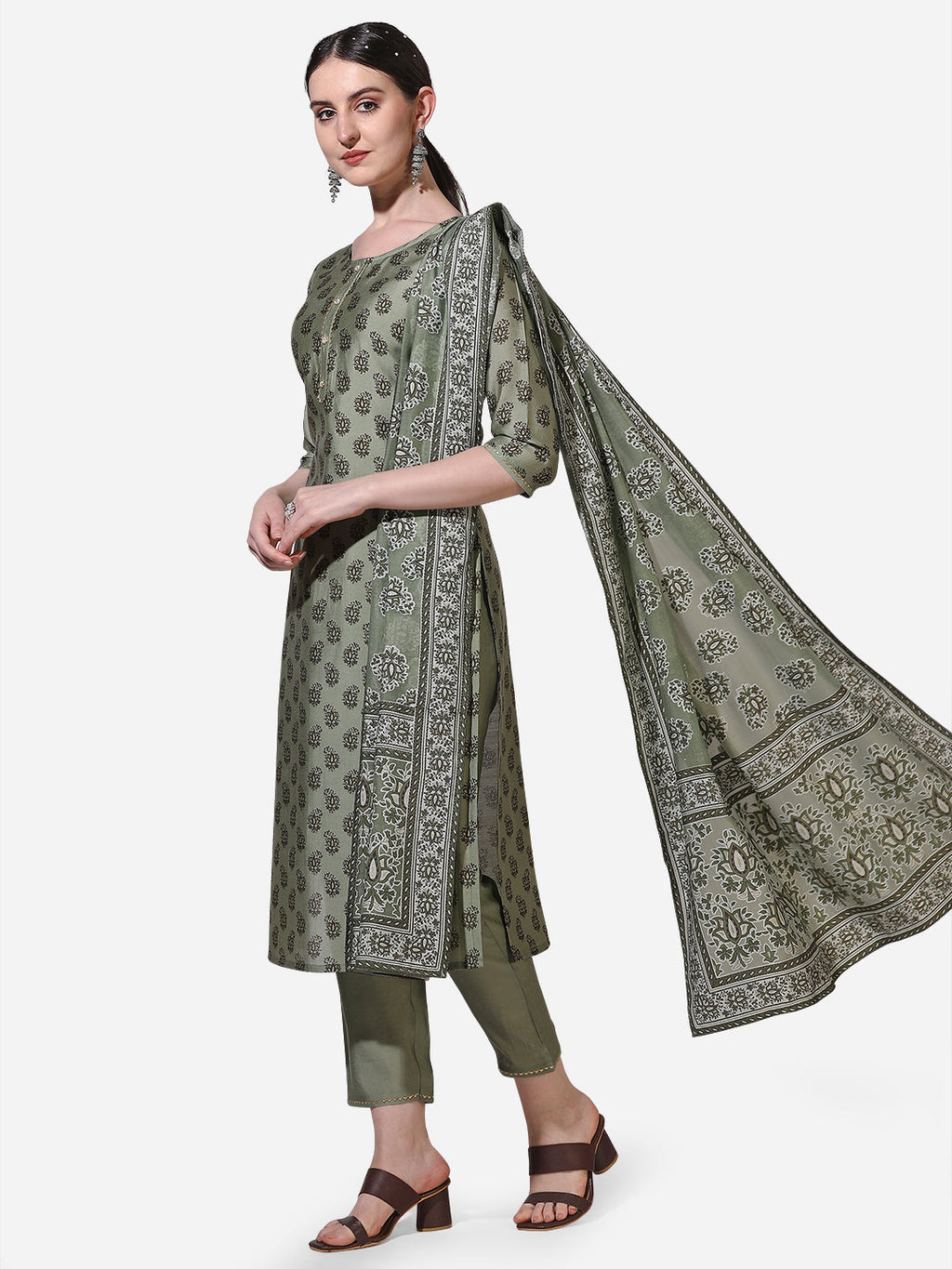 Floral Printed Kurta With Pant And Dupatta Set, Multicolor - Hiral Fashion | Grocsy