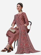 Floral Printed Rust Kurta With Pant And Dupatta Set, Multicolor - Hiral Fashion | Grocsy