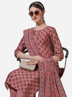 Floral Printed Rust Kurta With Pant And Dupatta Set, Multicolor - Hiral Fashion | Grocsy