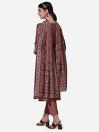 Floral Printed Rust Kurta With Pant And Dupatta Set, Multicolor - Hiral Fashion | Grocsy