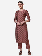 Floral Printed Rust Kurta With Pant And Dupatta Set, Multicolor - Hiral Fashion | Grocsy