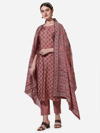 Floral Printed Rust Kurta With Pant And Dupatta Set, Multicolor - Hiral Fashion | Grocsy