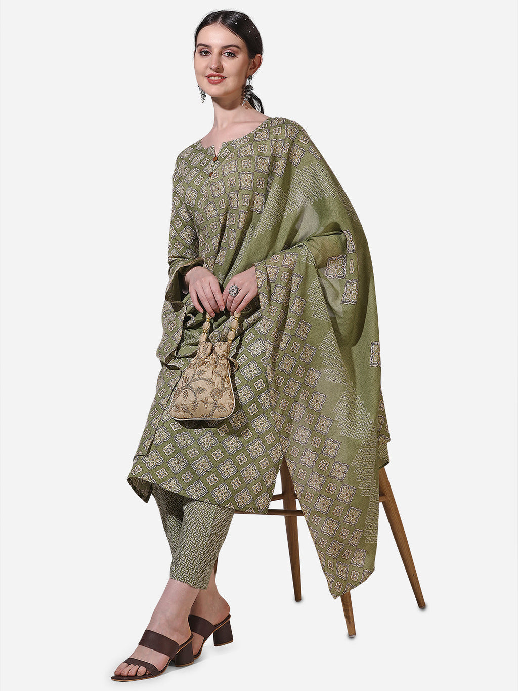 Floral Printed Kurta With Pant And Dupatta Set, Multicolor - Hiral Fashion | Grocsy