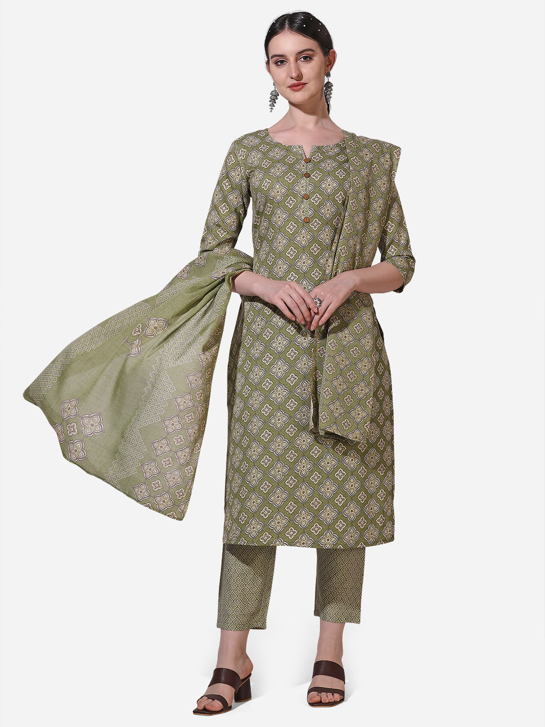 Floral Printed Kurta With Pant And Dupatta Set, Multicolor - Hiral Fashion | Grocsy