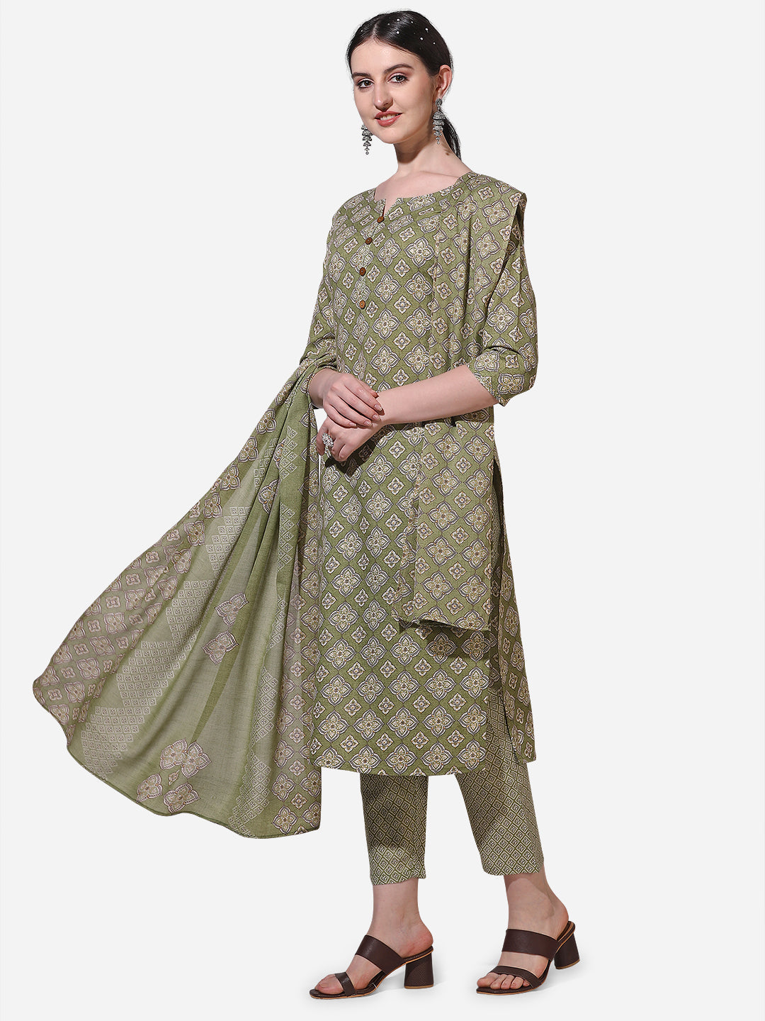 Floral Printed Kurta With Pant And Dupatta Set, Multicolor - Hiral Fashion | Grocsy