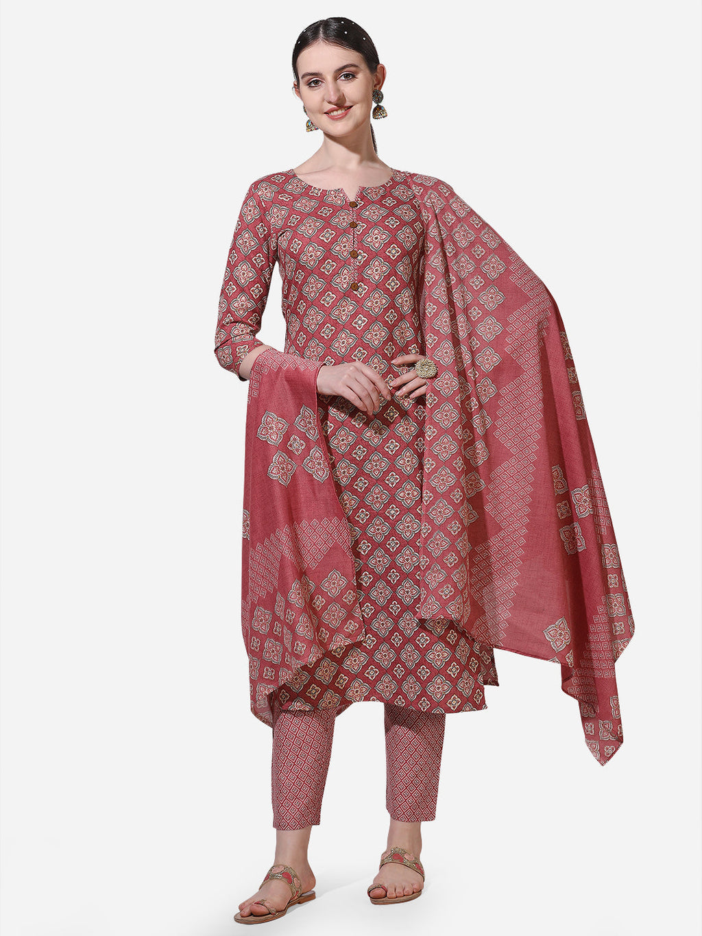 Floral Printed Kurta With Pant And Dupatta Set, Multicolor - Hiral Fashion | Grocsy