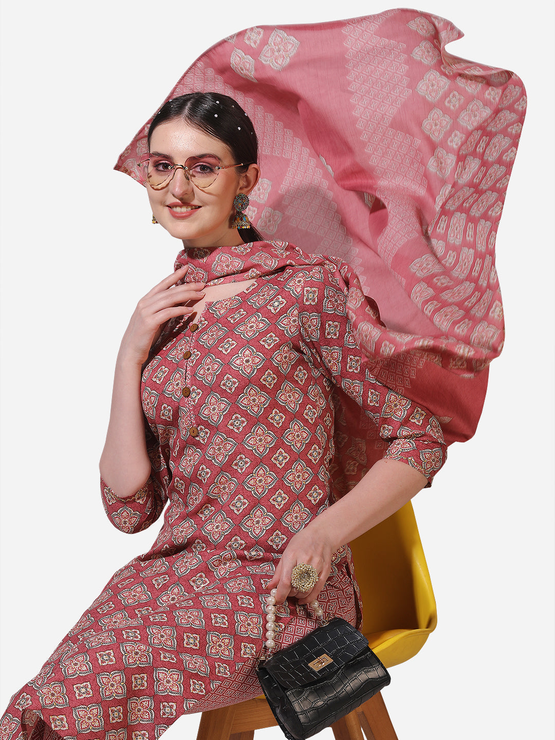 Floral Printed Kurta With Pant And Dupatta Set, Multicolor - Hiral Fashion | Grocsy