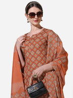 Floral Printed Rust Kurta With Pant And Dupatta Set, Multicolor - Hiral Fashion | Grocsy