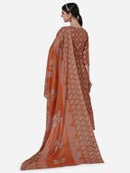 Floral Printed Rust Kurta With Pant And Dupatta Set, Multicolor - Hiral Fashion | Grocsy