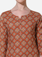 Floral Printed Rust Kurta With Pant And Dupatta Set, Multicolor - Hiral Fashion | Grocsy