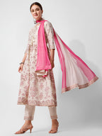 Anarkali Printed Kurta Suit With Pant And Dupatta Set, Multicolor - Hiral Fashion | Grocsy