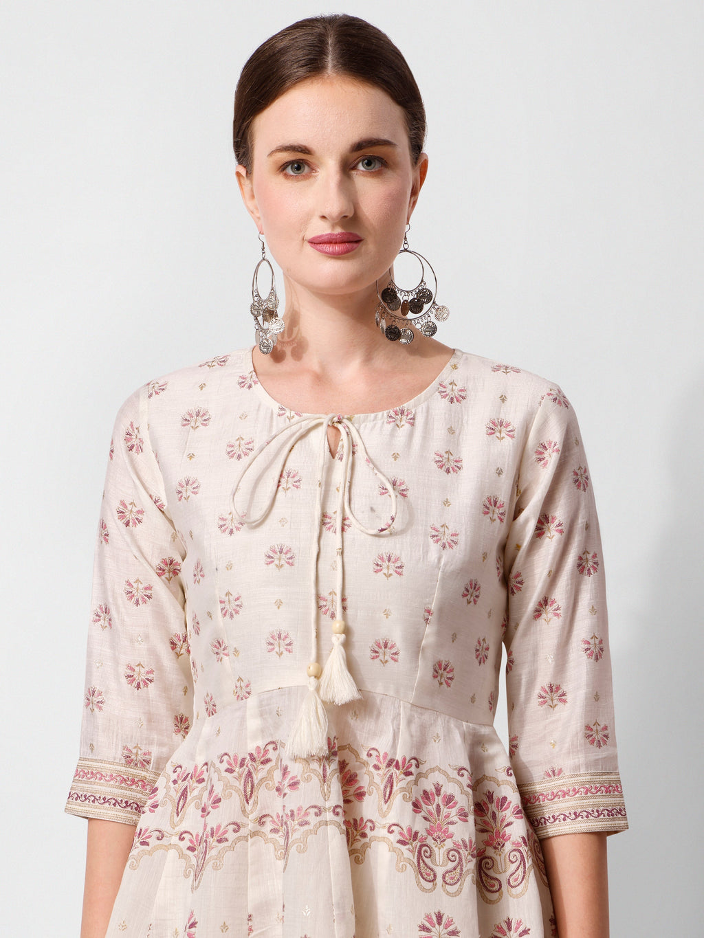 Anarkali Printed Kurta Suit With Pant And Dupatta Set, Multicolor - Hiral Fashion | Grocsy