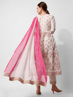 Anarkali Printed Kurta Suit With Pant And Dupatta Set, Multicolor - Hiral Fashion | Grocsy