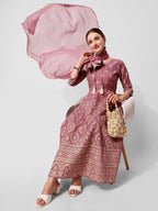 Anarkali Printed Kurta Suit With Pant And Dupatta Set, Multicolor - Hiral Fashion | Grocsy
