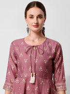 Anarkali Printed Kurta Suit With Pant And Dupatta Set, Multicolor - Hiral Fashion | Grocsy