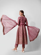 Anarkali Printed Kurta Suit With Pant And Dupatta Set, Multicolor - Hiral Fashion | Grocsy