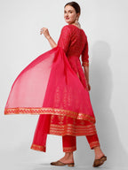 Anarkali Hot Printed Kurta Suit With Pant And Dupatta Set, Multicolor - Hiral Fashion | Grocsy