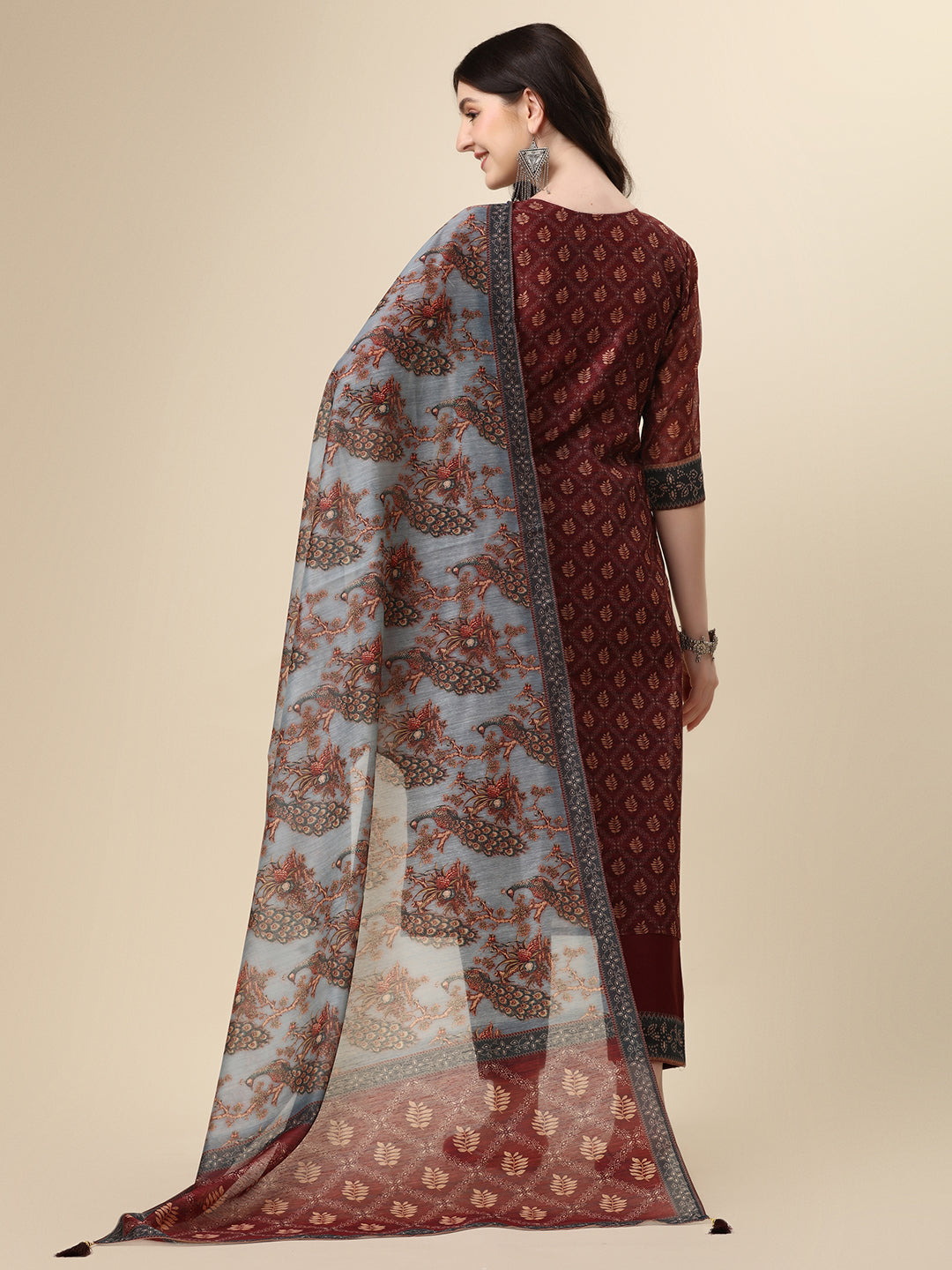 Pinted & Embroidered Kurta With Pant & Dupatta Set, Multicolor - Hiral Fashion | Grocsy