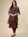 Pinted & Embroidered Kurta With Pant & Dupatta Set, Multicolor - Hiral Fashion | Grocsy