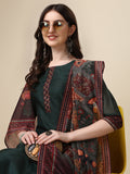 Embroidered Kurta With Pant & Printed Dupatta Set, Multicolor - Hiral Fashion | Grocsy