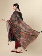 Embroidered Kurta With Pant & Printed Dupatta Set, Multicolor - Hiral Fashion | Grocsy