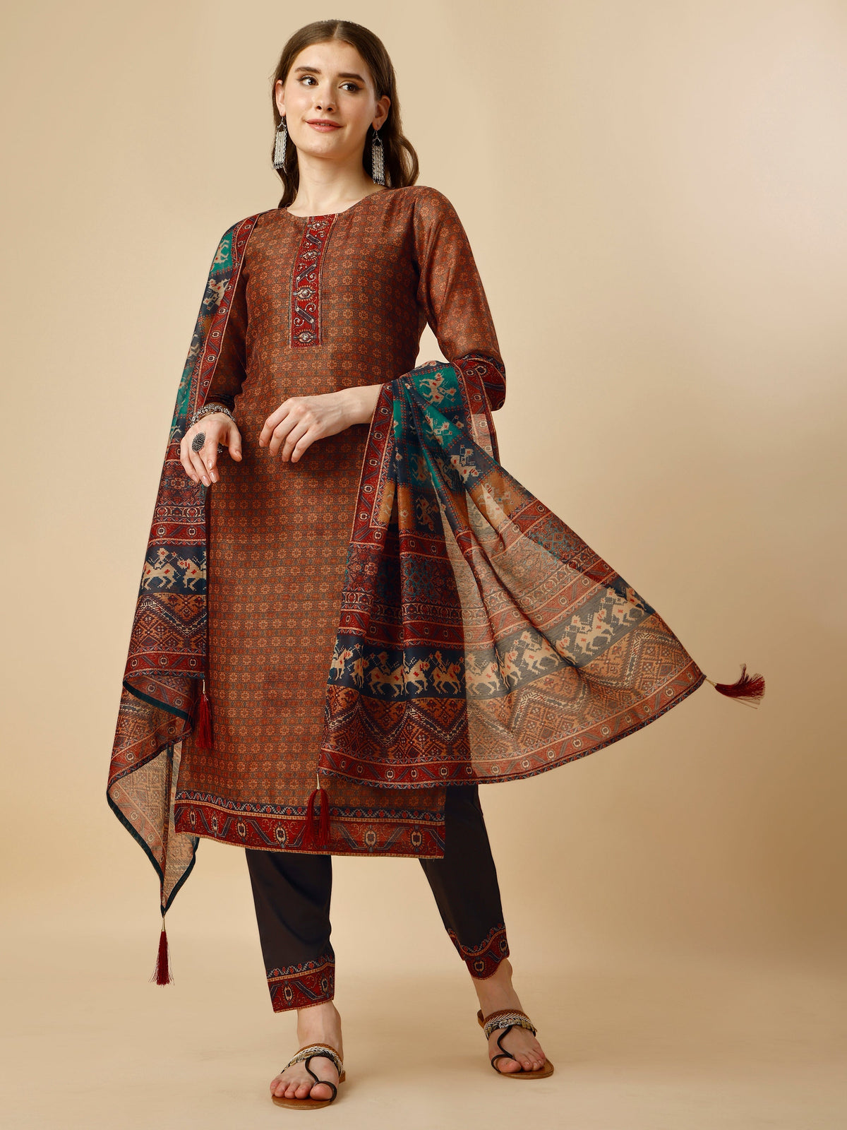 Printed Kurta With Pant And Printed Dupatta Set, Multicolor - Hiral Fashion | Grocsy