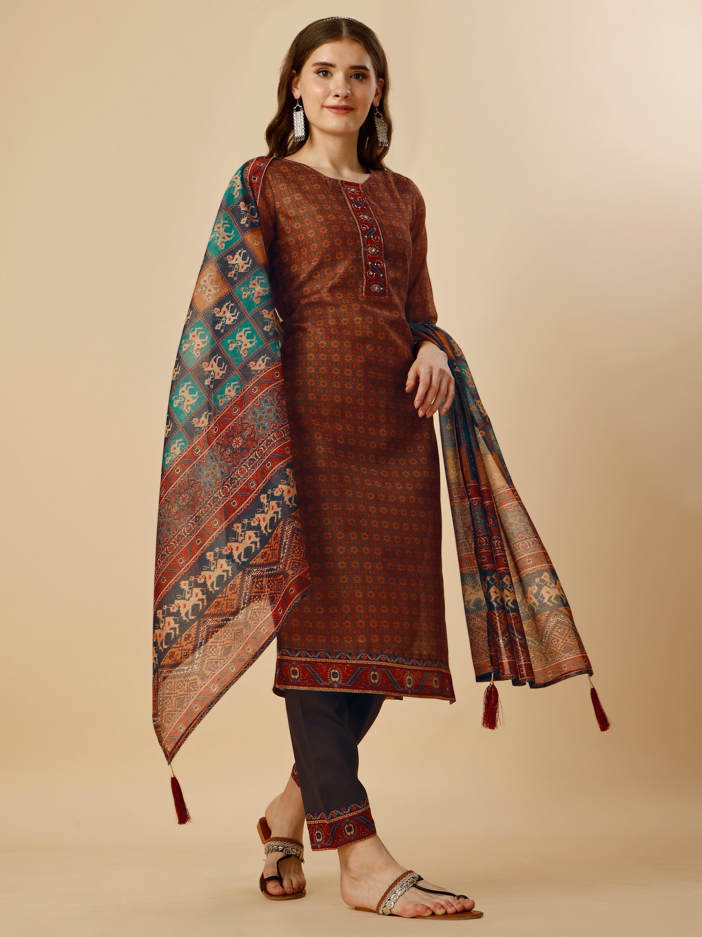 Printed Kurta With Pant And Printed Dupatta Set, Multicolor - Hiral Fashion | Grocsy