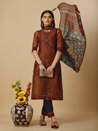 Printed Kurta With Pant And Printed Dupatta Set, Multicolor - Hiral Fashion | Grocsy