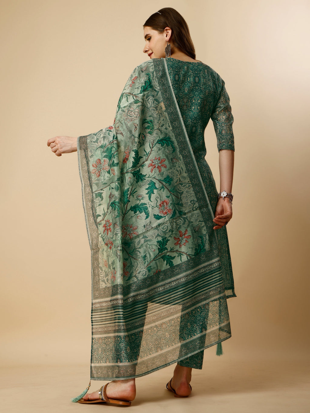 Printed Kurta With Pant And Dupatta Set, Multicolor - Hiral Fashion | Grocsy