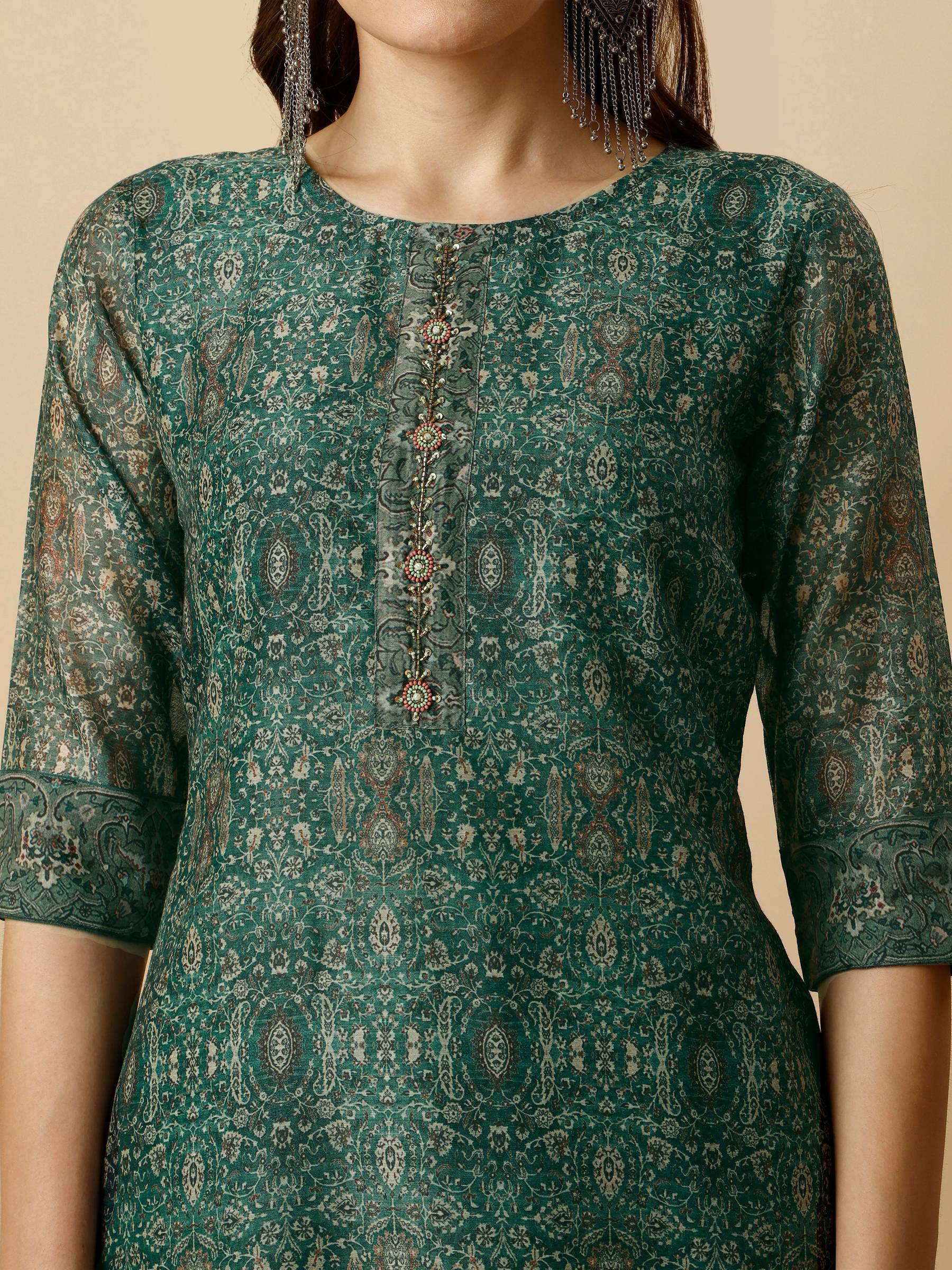 Printed Kurta With Pant And Dupatta Set, Multicolor - Hiral Fashion | Grocsy