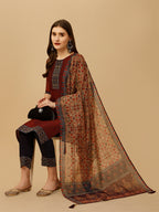 Embroidered And Printed Kurta With Pant And Dupatta Set, Multicolor - Hiral Fashion | Grocsy