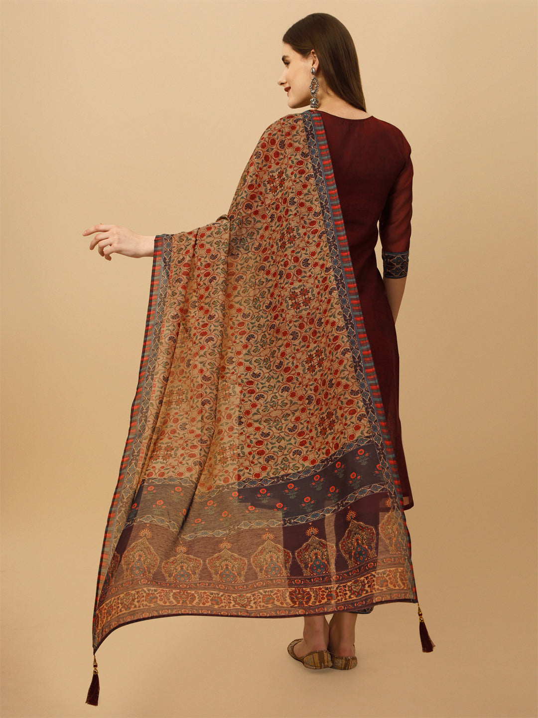 Embroidered And Printed Kurta With Pant And Dupatta Set, Multicolor - Hiral Fashion | Grocsy