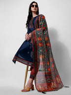 Embroidered Kurta With Pant And Printed Dupatta Set, Multicolor - Hiral Fashion | Grocsy