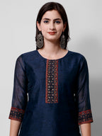 Embroidered Kurta With Pant And Printed Dupatta Set, Multicolor - Hiral Fashion | Grocsy