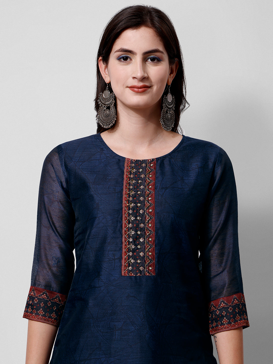 Embroidered Kurta With Pant And Printed Dupatta Set, Multicolor - Hiral Fashion | Grocsy