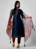 Embroidered Kurta With Pant And Printed Dupatta Set, Multicolor - Hiral Fashion | Grocsy