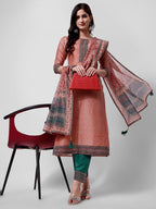 Embroidered Kurta With Pant And Dupatta Set, Multicolor - Hiral Fashion | Grocsy