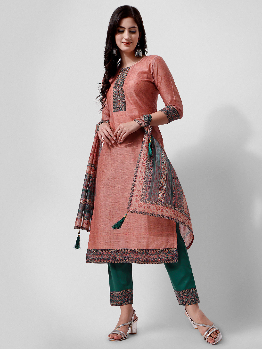 Embroidered Kurta With Pant And Dupatta Set, Multicolor - Hiral Fashion | Grocsy