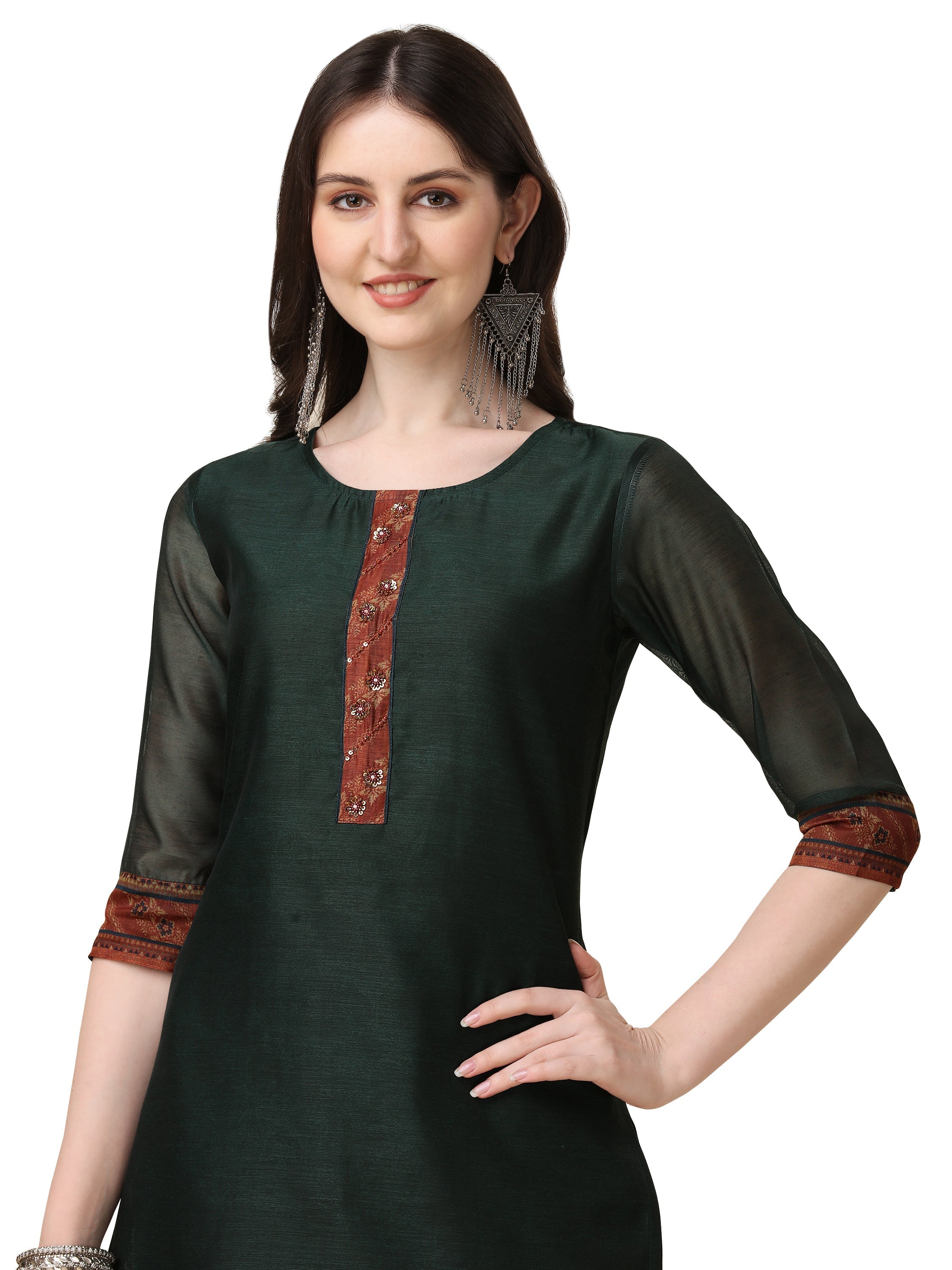 Hand Embroidered Kurta With Pant And Dupatta Set, Multicolor - Hiral Fashion | Grocsy