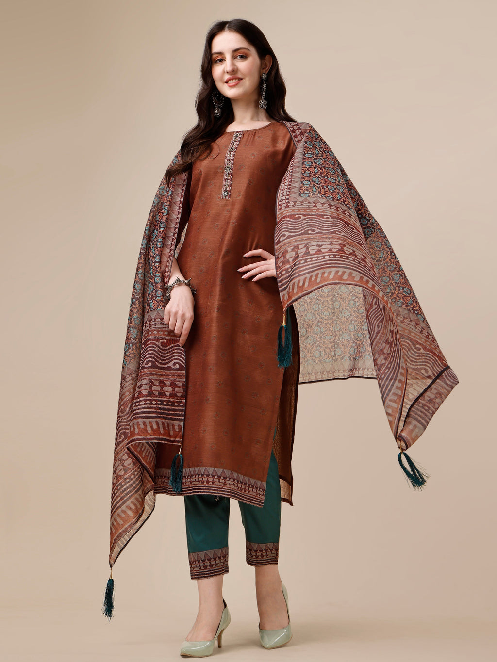 Kurta With Pant And Printed Dupatta Set, Multicolor - Hiral Fashion | Grocsy