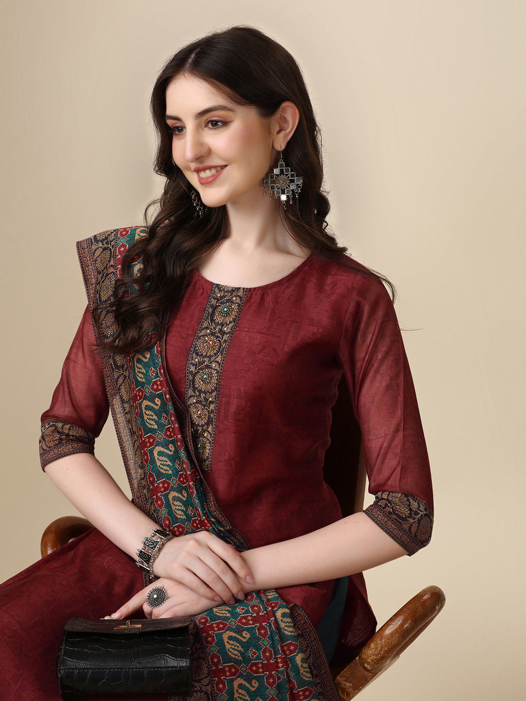 Printed & Hand Embroidered Kurta With Pant And Printed Dupatta Set, Multicolor - Hiral Fashion | Grocsy
