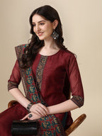 Printed & Hand Embroidered Kurta With Pant And Printed Dupatta Set, Multicolor - Hiral Fashion | Grocsy