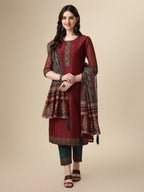 Printed & Hand Embroidered Kurta With Pant And Printed Dupatta Set, Multicolor - Hiral Fashion | Grocsy