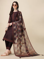Hand Embroidered Kurta With Pant And Dupatta Set, Multicolor - Hiral Fashion | Grocsy