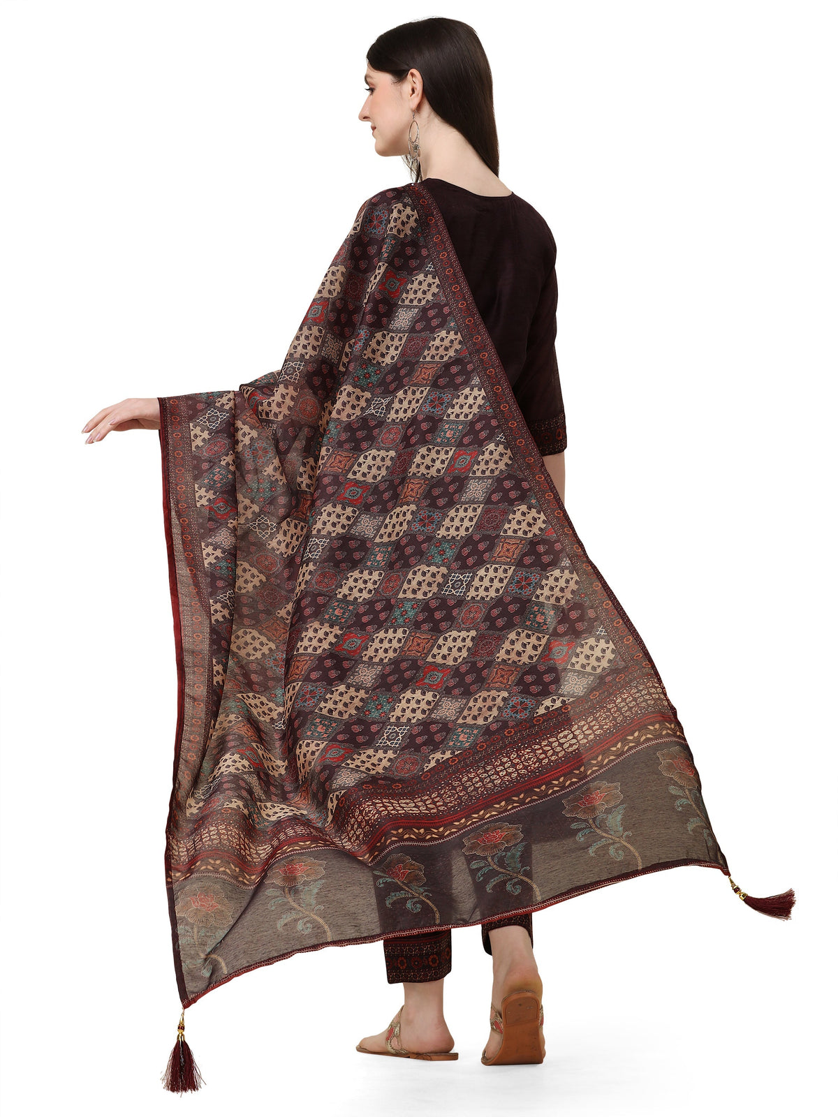 Hand Embroidered Kurta With Pant And Dupatta Set, Multicolor - Hiral Fashion | Grocsy