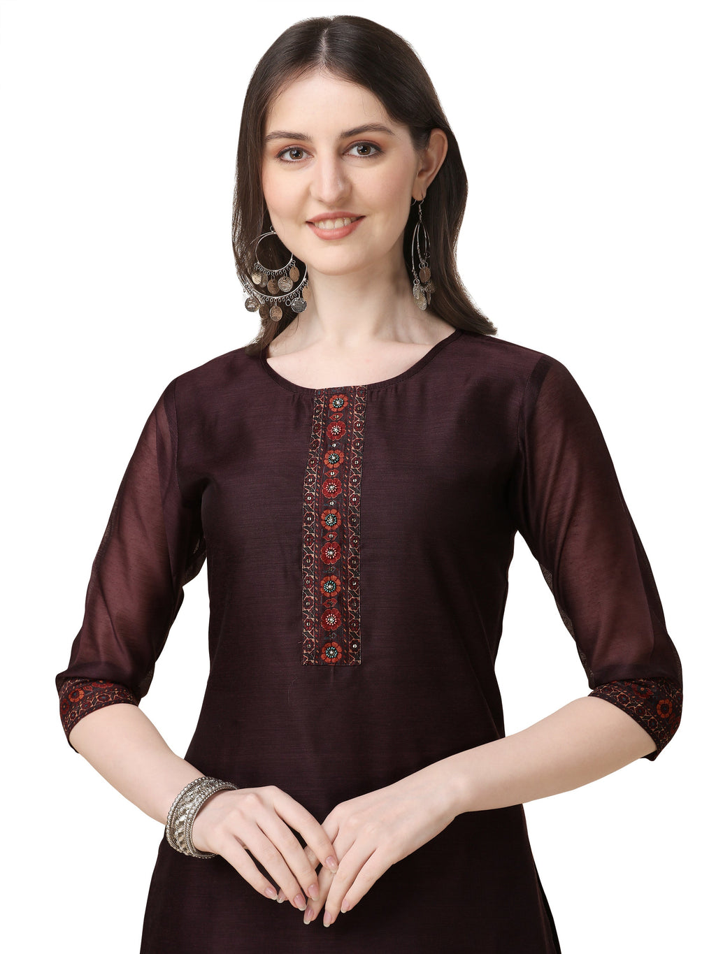 Hand Embroidered Kurta With Pant And Dupatta Set, Multicolor - Hiral Fashion | Grocsy