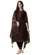 Hand Embroidered Kurta With Pant And Dupatta Set, Multicolor - Hiral Fashion | Grocsy