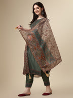 Printed & Hand Embroidered Kurta With Pant And Printed Dupatta Set, Multicolor - Hiral Fashion | Grocsy